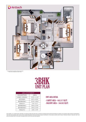 Floor Plan in 3 BHK Apartment at Arttech Maulshree Heights, Sector 84 – for Sale