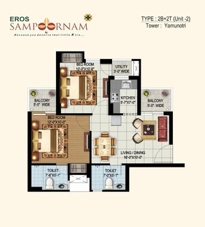 Floor Plan in 2 BHK Apartment at Eros Sampoornam, Sector 2 Greater Noida – for Sale