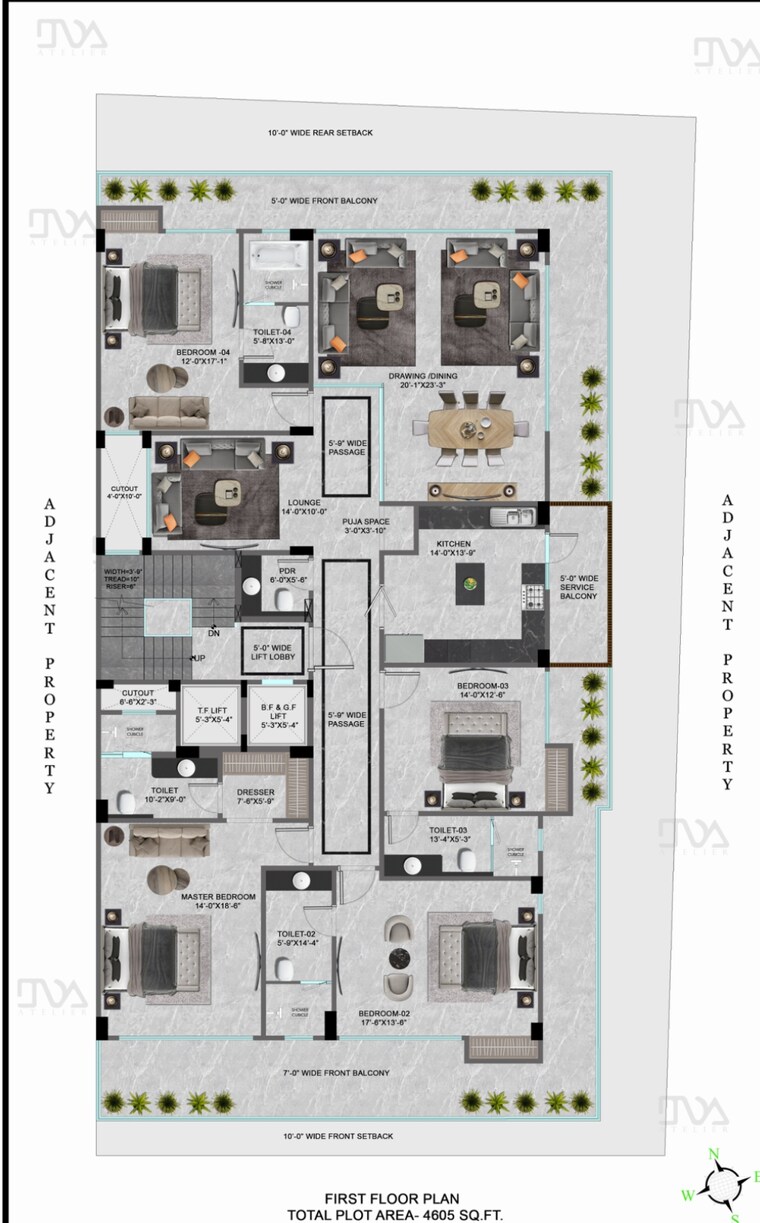 Floor Plan, e block 4 Bedroom 500 Sq.Yd. Builder Floor In E Block Delhi 8401909