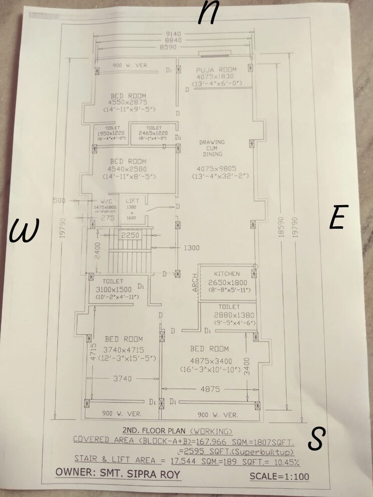 Floor Plan, bangur avenue 4 Bedroom 2600 Sq.Ft. Builder Floor In Bangur Avenue Kolkata 8403105