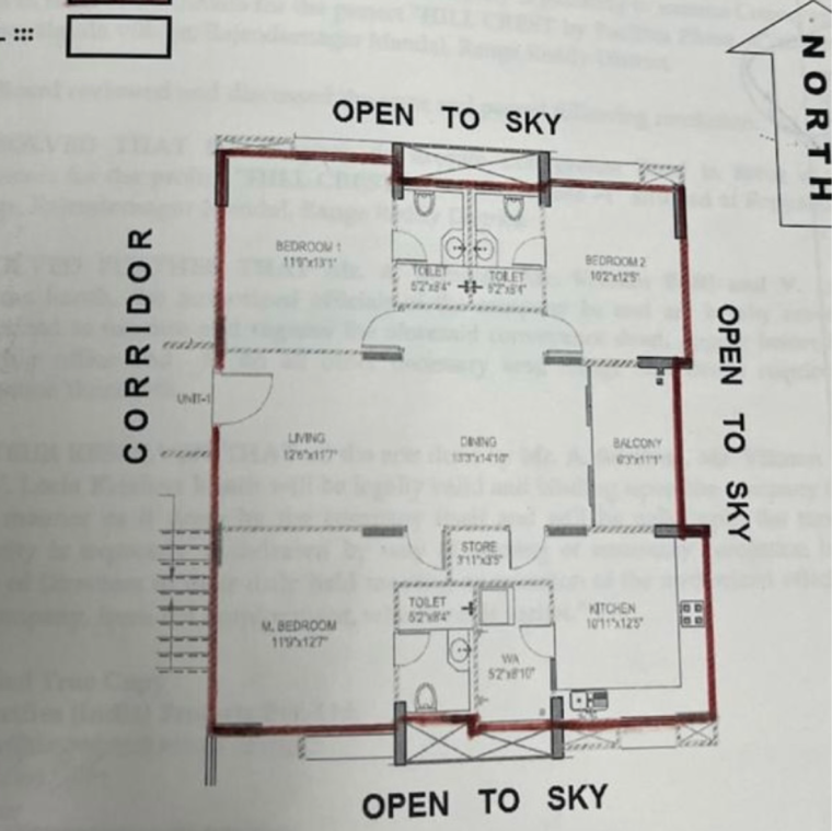 Floor Plan, pacifica-hillcrest-phase-1 3 Bedroom 1215 Sq.Ft. Apartment In Financial District Hyderabad 8403590