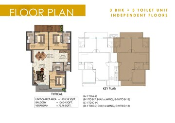 Floor Plan in 3 BHK Apartment at Nimbus The Palm Village, Sector 22a Yamuna Expressway – for Sale