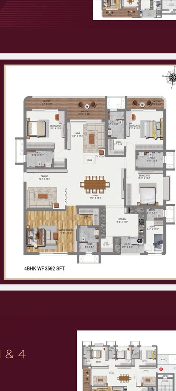 Floor Plan in 4 BHK Apartment at Raghava Cinq, Financial District – for Sale