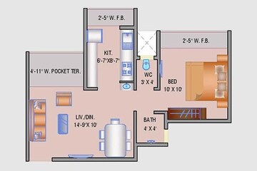 Floor Plan in 1 BHK Apartment at Navkar City Phase II, Naigaon East – for Sale