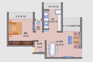 Floor Plan in 1 BHK Apartment at Navkar City Phase II, Naigaon East – for Sale