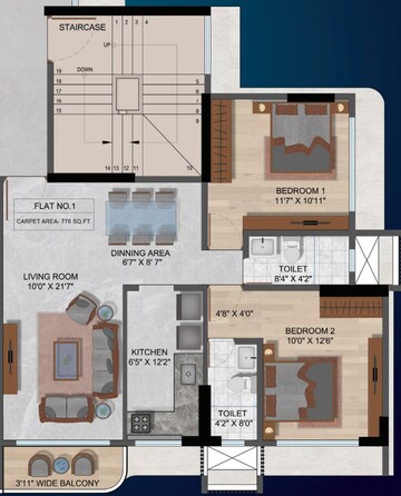 Floor Plan in 1 BHK Apartment at Harsh Tulip, Sion – for Sale