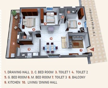 Floor Plan in 3 BHK Apartment at Leonardo Hrinda Harivillu, Kompally – for Rent