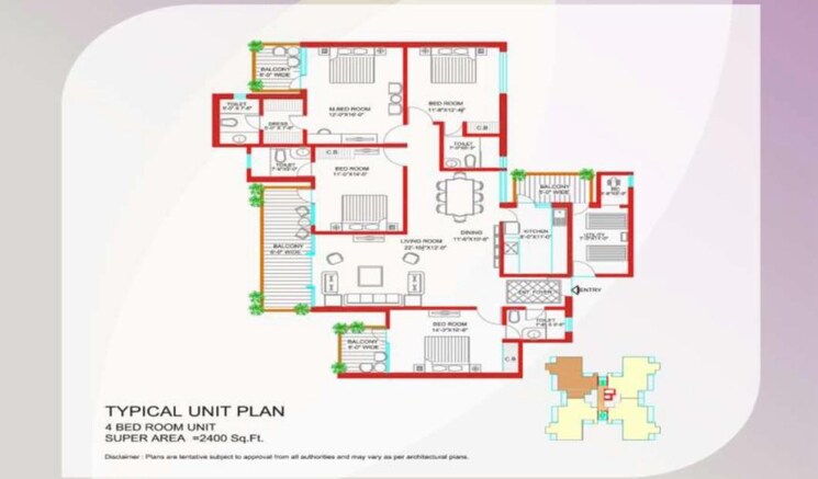 Floor Plan, tulip-purple 4 Bedroom 2400 Sq.Ft. Apartment In Sector 69 Gurgaon 8409551