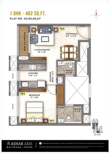 Floor Plan in 1 BHK Apartment at Ashar Axis, Majiwada – for Rent
