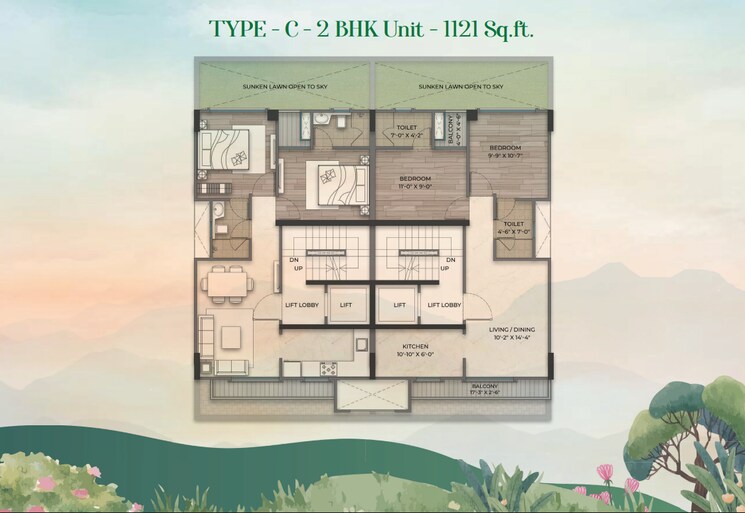 Floor Plan, paras-the-florett-enqlave 2 Bedroom 1121 Sq.Ft. Apartment In Sector 59 Gurgaon 8410588