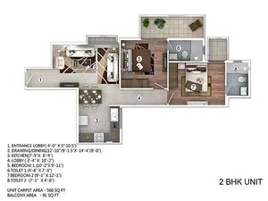 Floor Plan in 2 BHK Apartment at Pivotal Paradise, Sector 62 – for Sale