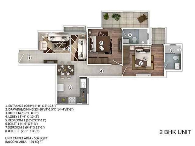 Floor Plan, pivotal-paradise 2 Bedroom 657 Sq.Ft. Apartment In Sector 62 Gurgaon 8411303