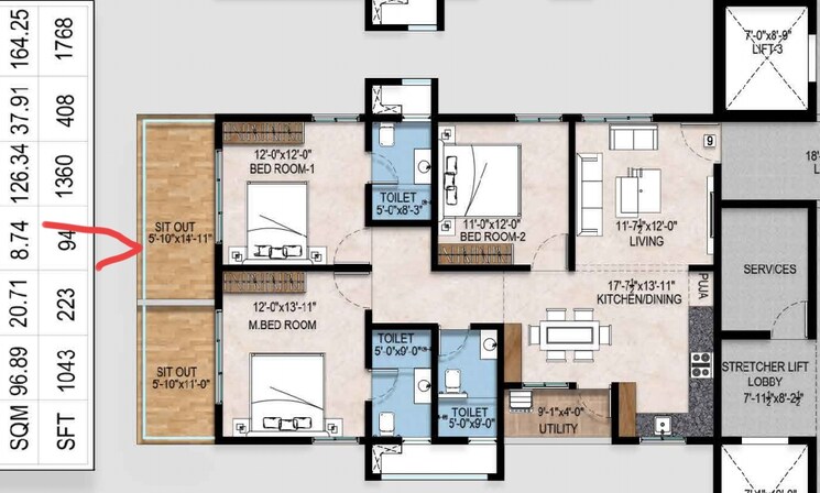 Floor Plan, bachupally 3 Bedroom 2432 Sq.Ft. Apartment In Bachupally Hyderabad 8413379
