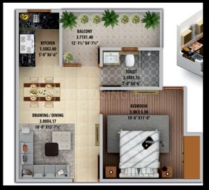 Floor Plan in 1 BHK Apartment at Auric The Century Park, Ajmer Road – for Sale
