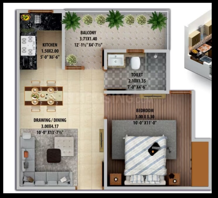 Floor Plan, auric-the-century-park 1 Bedroom 564 Sq.Ft. Apartment In Ajmer Road Jaipur 8414131