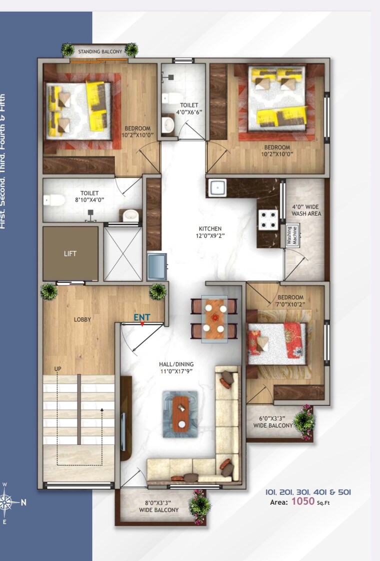 Floor Plan, nagpur airport 2.5 Bedroom 1050 Sq.Ft. Apartment In Nagpur Airport Nagpur 8415439