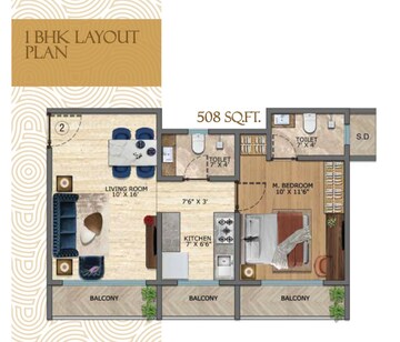 Floor Plan in 1 BHK Apartment at Naupada – for Sale
