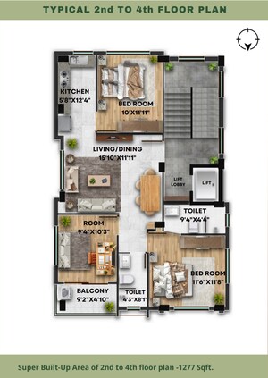 Floor Plan in 3 BHK Apartment at New Town – for Sale