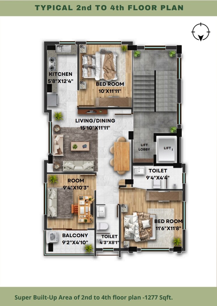 Floor Plan, new town 3 Bedroom 1277 Sq.Ft. Apartment In New Town Kolkata 8418698
