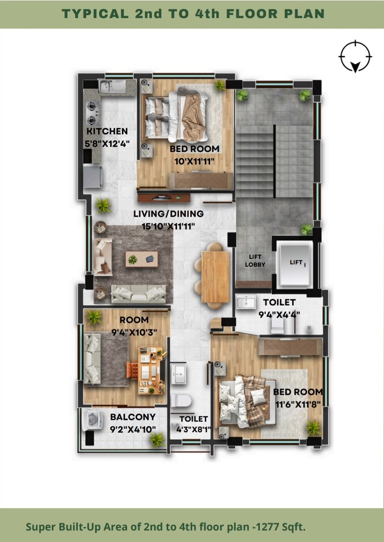 Floor Plan, new town 3 Bedroom 1277 Sq.Ft. Apartment In New Town Kolkata 8418698