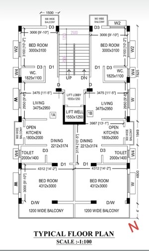 Floor Plan in 2 BHK Apartment at New Town – for Sale