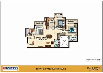 Floor Plan in 2.5 BHK Apartment at Grand Omaxe, Gomti Nagar – for Sale