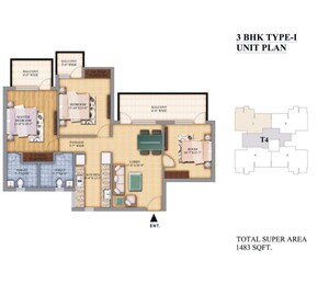 Floor Plan in 2 BHK Apartment at Pareena Micasa, Sector 68 – for Sale