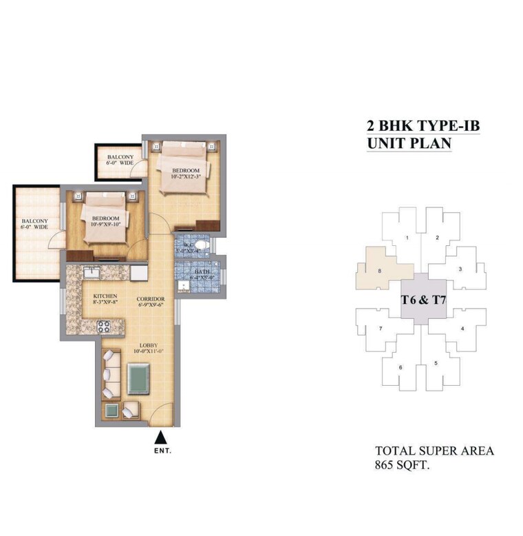 Floor Plan, pareena-micasa 2 Bedroom 865 Sq.Ft. Apartment In Sector 68 Gurgaon 8420582