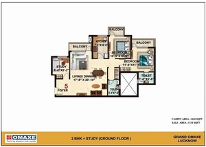 Floor Plan in 3 BHK Apartment at Grand Omaxe, Gomti Nagar – for Sale