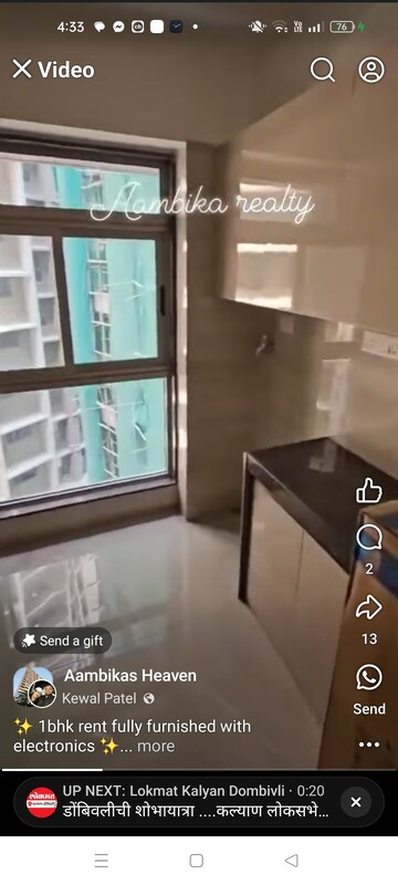 Kitchen in 1 BHK Apartment at Akshardham Apartment, Malad West – for Rent