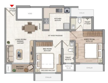 Floor Plan in 2 BHK Apartment at Aarti Markandey Square, Balkum Pada – for Sale