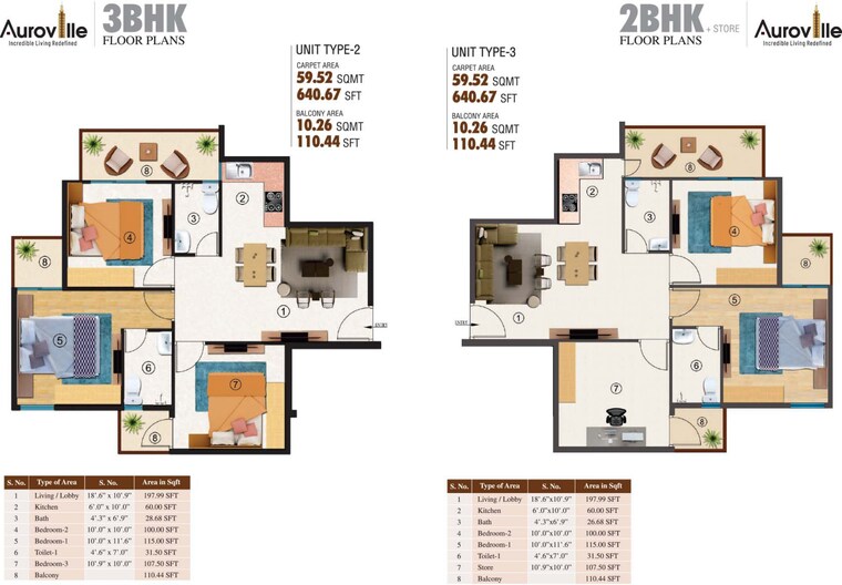 Floor Plan, hcbs-auroville 3 Bedroom 751 Sq.Ft. Apartment In Sector 103 Gurgaon 8433689