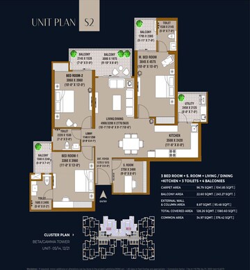 Floor Plan in 3 BHK Apartment at SKA Destiny One, Zeta I Greater Noida – for Sale
