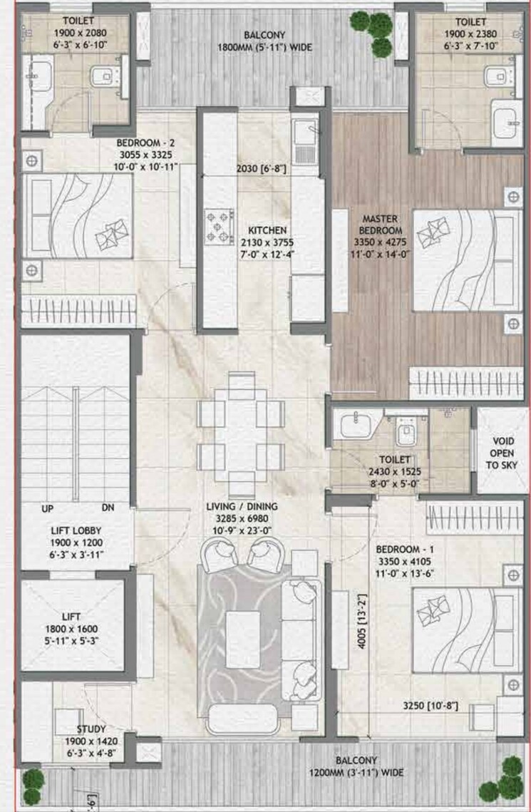Floor Plan, signature-global-daxin-vistas 3.5 Bedroom 1850 Sq.Ft. Apartment In Bhondsi Gurgaon 8436642