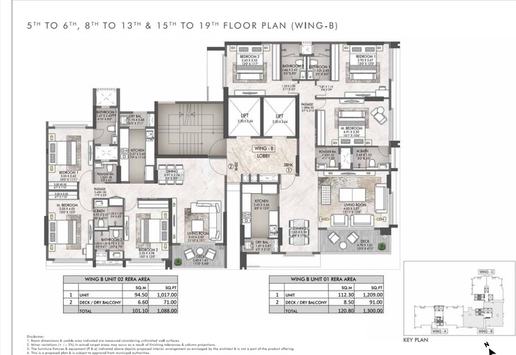 Floor Plan, rustomjee-prive 3 Bedroom 1288 Sq.Ft. Apartment In Bandra East Mumbai 8438022