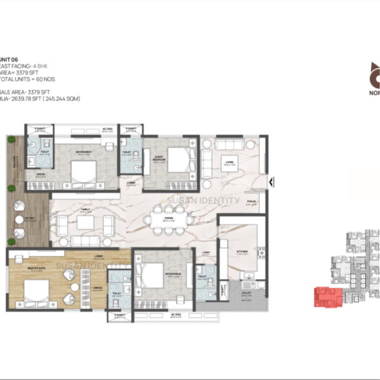 Floor Plan, kokapet 3 Bedroom 2437 Sq.Ft. Apartment In Kokapet Hyderabad 8438119