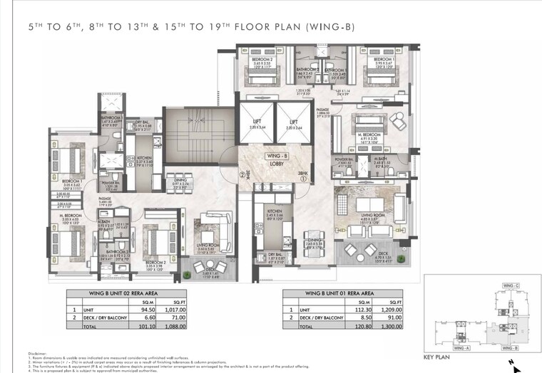 Floor Plan, rustomjee-prive 3 Bedroom 1318 Sq.Ft. Apartment In Bandra East Mumbai 8438236