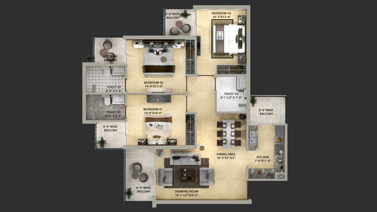 Floor Plan, the-suman-marvelous 3 Bedroom 1745 Sq.Ft. Apartment In Ramgarh Bhudda Zirakpur 8441554