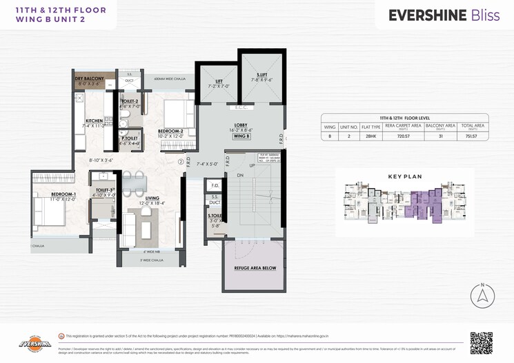 Floor Plan, evershine-bliss 2 Bedroom 750 Sq.Ft. Apartment In Bandra West Mumbai 8441997