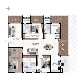 Floor Plan in 3.5 BHK Apartment at AVR Evania, Kokapet – for Sale