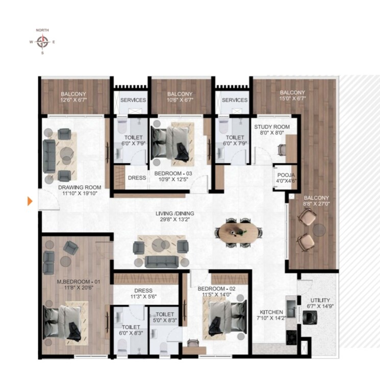 Floor Plan, avr-evania 3.5 Bedroom 3315 Sq.Ft. Apartment In Kokapet Hyderabad 8442681