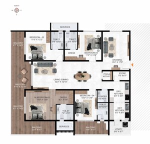 Floor Plan in 3.5 BHK Apartment at AVR Evania, Kokapet – for Sale