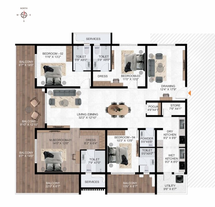 Floor Plan, avr-evania 3.5 Bedroom 3315 Sq.Ft. Apartment In Kokapet Hyderabad 8442681