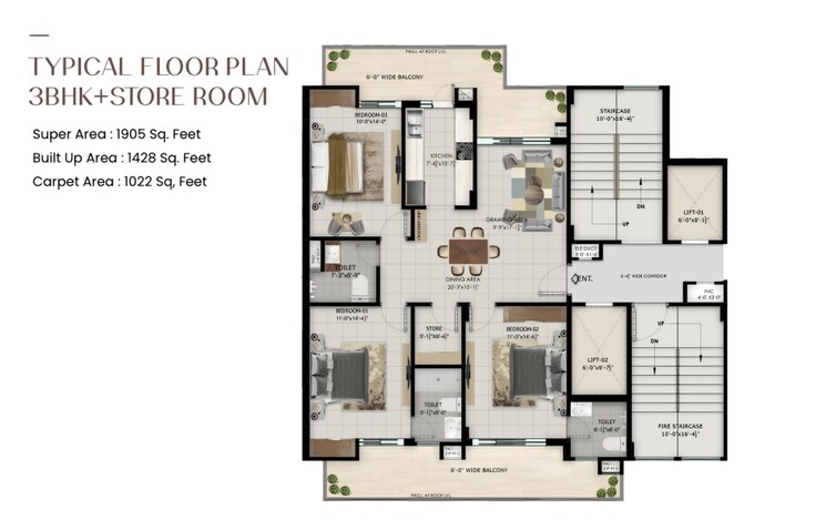 Floor Plan, ramgarh bhudda 3.5 Bedroom 1905 Sq.Ft. Apartment In Ramgarh Bhudda Zirakpur 8444270