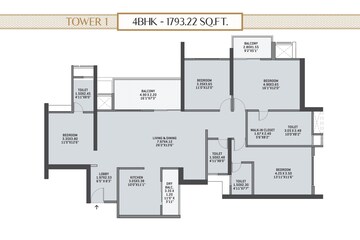 Floor Plan in 4 BHK Apartment at VTP Flamante, Kharadi – for Sale