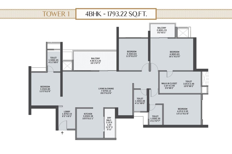 Floor Plan, vtp-flamante 4 Bedroom 1793 Sq.Ft. Apartment In Kharadi Pune 8444882