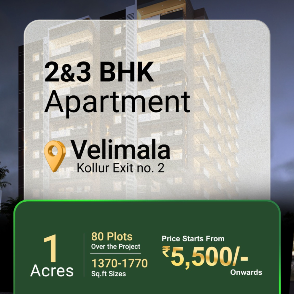 2 BHK + Pooja Room Apartment For Sale in Vvr Property Consultants 