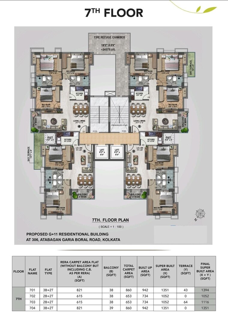 Floor Plan, garia 3 Bedroom 1351 Sq.Ft. Builder Floor In Garia Kolkata 8446396