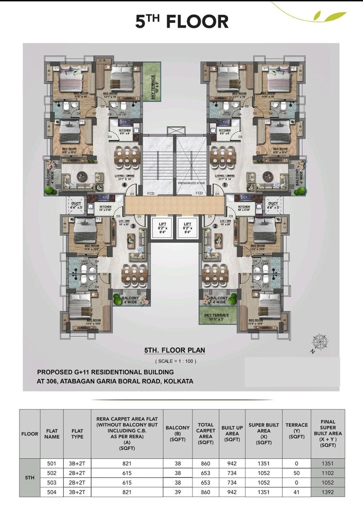 Floor Plan, garia 3 Bedroom 1351 Sq.Ft. Builder Floor In Garia Kolkata 8446396