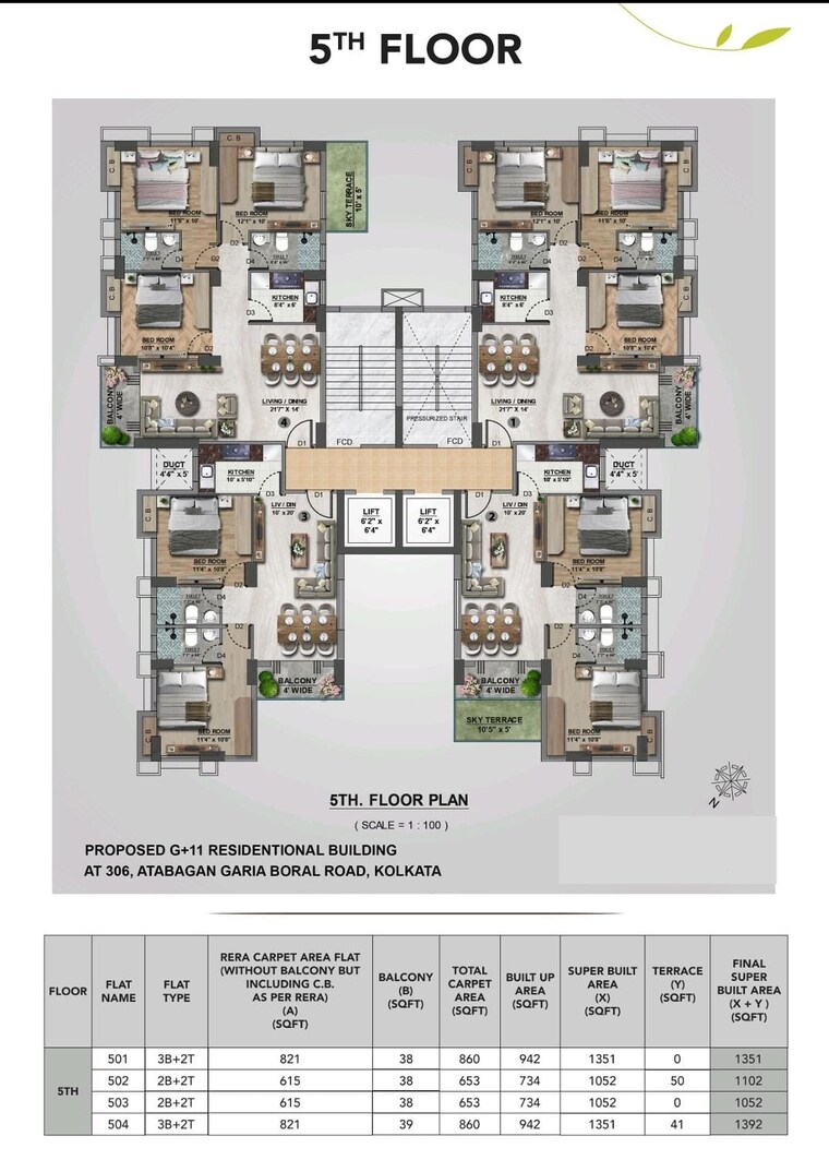 Floor Plan, garia 3 Bedroom 1351 Sq.Ft. Builder Floor In Garia Kolkata 8446396